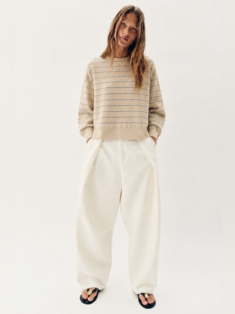 Aerie striped waffle long sleeve crew neck shirt - Picture 1 of 6